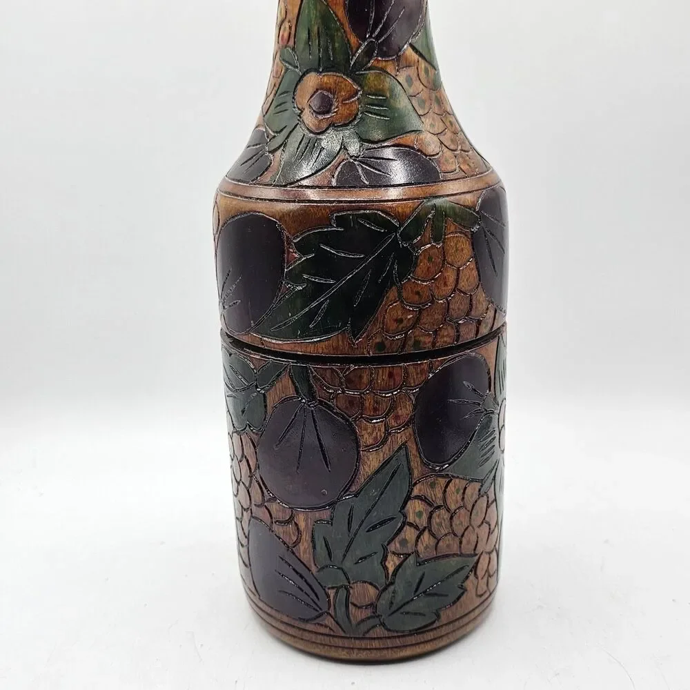 Vintage Hand Carved & Painted Wooden Bottle Holder From St Maarten
